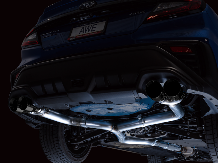 AWE Tuning 2022+ VB Subaru WRX Track Edition Exhaust - Diamond Black Tips - Bull Strap