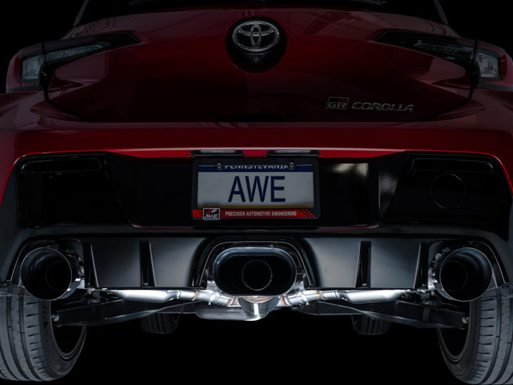 AWE Tuning 2023+ Toyota GR Corolla Track Edition Exhaust - Diamond Black Tips - Bull Strap