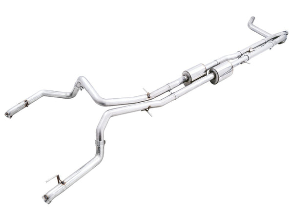 AWE Tuning 22-23 GMC Sierra 1500 AT4X 6.2L 0FG Catback Split Dual (Flat Bumper) - Bashguard(No Tips) - Bull Strap