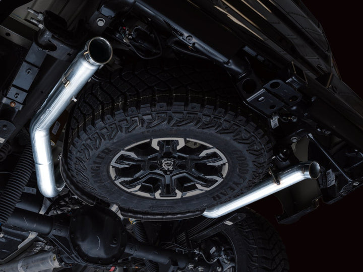 AWE Tuning 22-23 GMC Sierra 1500 AT4X 6.2L 0FG Catback Split Dual (Flat Bumper) - Bashguard(No Tips) - Bull Strap