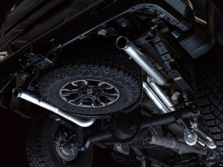 AWE Tuning 22-23 GMC Sierra 1500 AT4X 6.2L 0FG Catback Split Dual (Flat Bumper) - Bashguard(No Tips) - Bull Strap