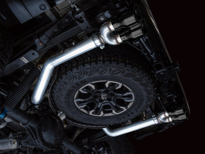 AWE Tuning 22-23 GMC Sierra 1500 AT4X 6.2L 0FG Catback Split Dual (Flat Bumper) - Diamond Black Tips - Bull Strap