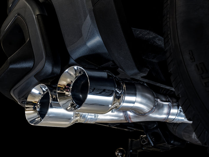 AWE Tuning 4th Gen GM 1500 5.3L 0FG Catback Dual Side Exit (Flat Bumper) - Chrome Tips - Bull Strap