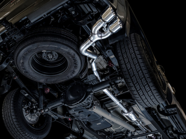AWE Tuning 4th Gen GM 1500 5.3L 0FG Catback Dual Side Exit (Flat Bumper) - Chrome Tips - Bull Strap
