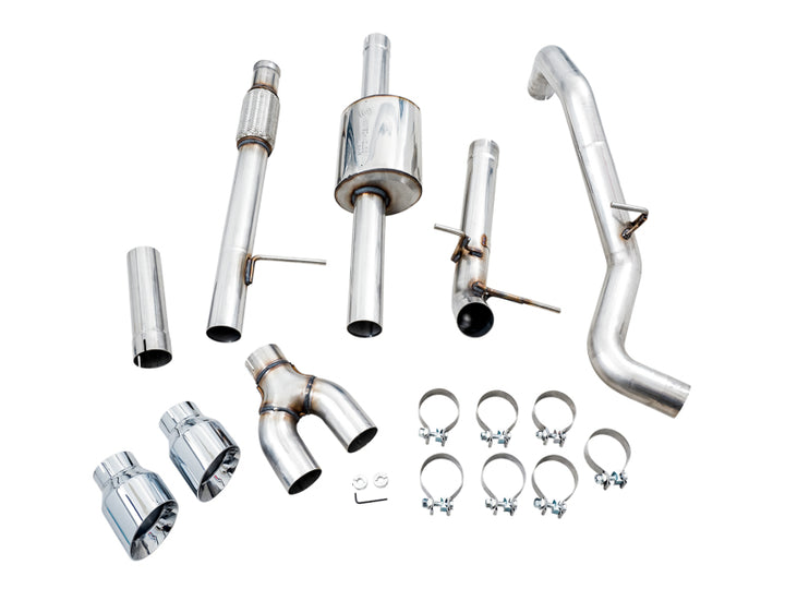 AWE Tuning 4th Gen GM 1500 5.3L 0FG Catback Dual Side Exit (Flat Bumper) - Chrome Tips - Bull Strap