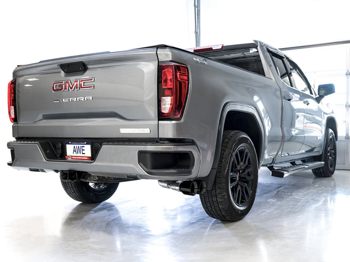 AWE Tuning 4th Gen GM 1500 5.3L 0FG Catback Dual Side Exit (Flat Bumper) - Diamond Tips - Bull Strap