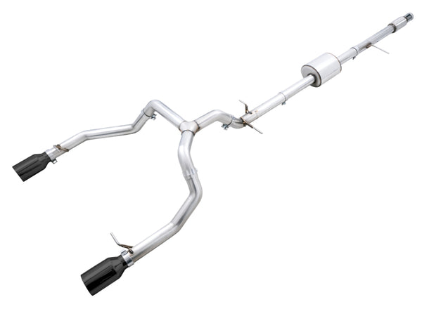AWE Tuning 4th Gen GM 1500 5.3L 0FG Catback Split Rear Exit (Flat Bumper) - Dual Diamond Tips - Bull Strap