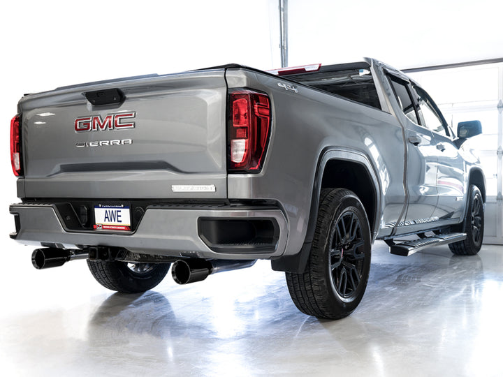 AWE Tuning 4th Gen GM 1500 5.3L 0FG Catback Split Rear Exit (Flat Bumper) - Dual Diamond Tips - Bull Strap