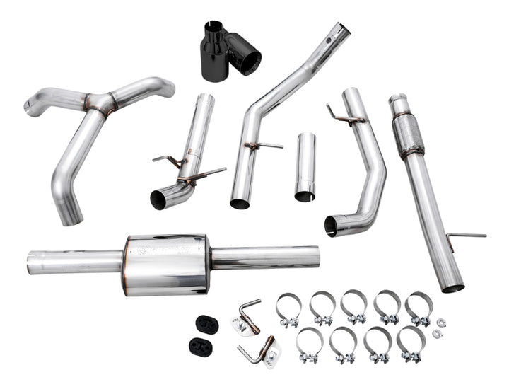 AWE Tuning 4th Gen GM 1500 5.3L 0FG Catback Split Rear Exit (Flat Bumper) - Dual Diamond Tips - Bull Strap