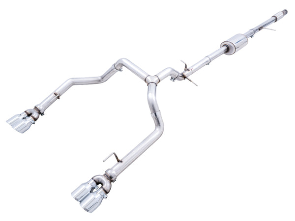 AWE Tuning 4th Gen GM 1500 5.3L 0FG Catback Split Rear Exit (w/ Bumper Cutouts) - Quad Chrome Tips - Bull Strap
