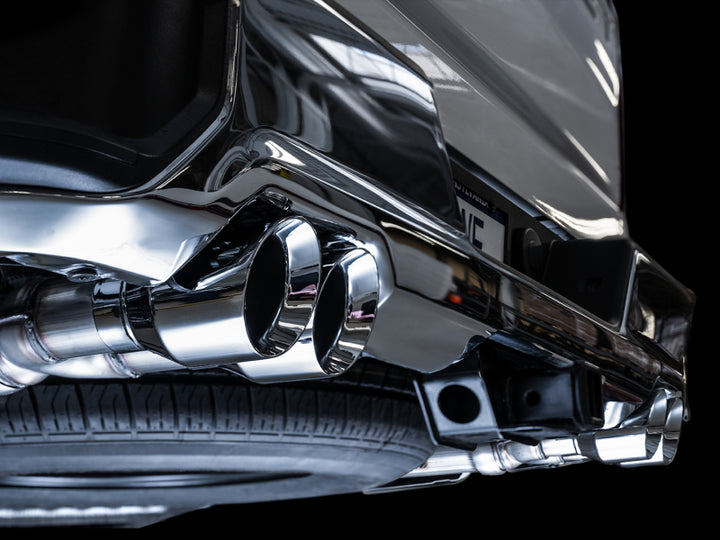 AWE Tuning 4th Gen GM 1500 5.3L 0FG Catback Split Rear Exit (w/ Bumper Cutouts) - Quad Chrome Tips - Bull Strap