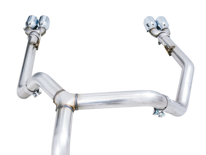 AWE Tuning 4th Gen GM 1500 5.3L 0FG Catback Split Rear Exit (w/ Bumper Cutouts) - Quad Chrome Tips - Bull Strap