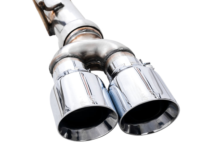 AWE Tuning 4th Gen GM 1500 6.2L 0FG Catback Split Rear Exit (w/ Bumper Cutouts) - Quad Chrome Tips - Bull Strap