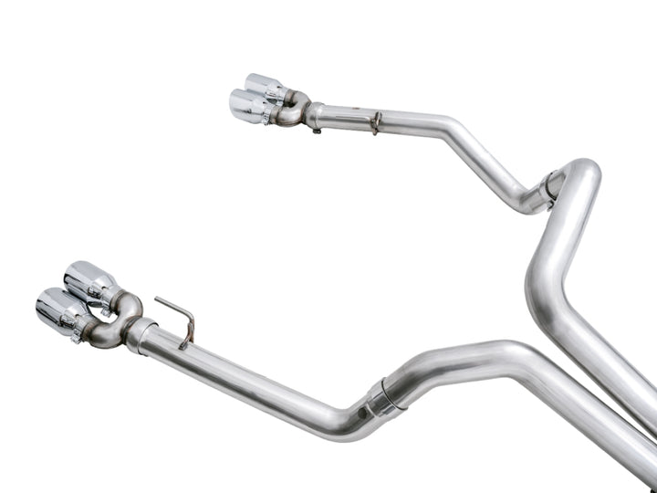 AWE Tuning 4th Gen GM 1500 6.2L 0FG Catback Split Rear Exit (w/ Bumper Cutouts) - Quad Chrome Tips - Bull Strap