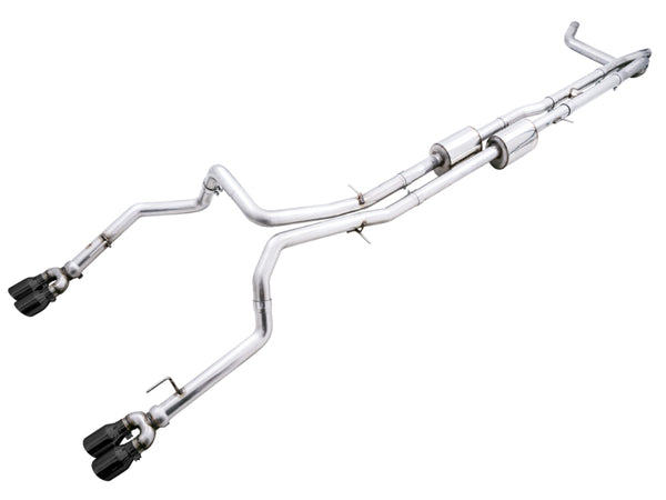 AWE Tuning 4th Gen GM 1500 6.2L 0FG Catback Split Rear Exit (w/ Bumper Cutouts) - Quad Diamond Tips - Bull Strap