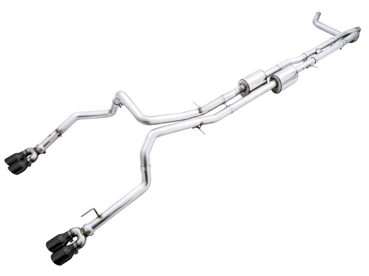 AWE Tuning 4th Gen GM 1500 6.2L 0FG Catback Split Rear Exit (w/ Bumper Cutouts) - Quad Diamond Tips - Bull Strap