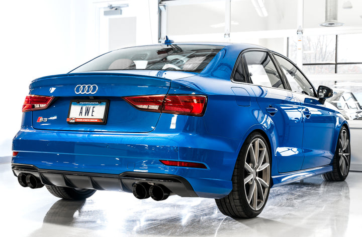 AWE Tuning Audi 8V S3 SwitchPath Exhaust w/Diamond Black Tips 102mm - Bull Strap