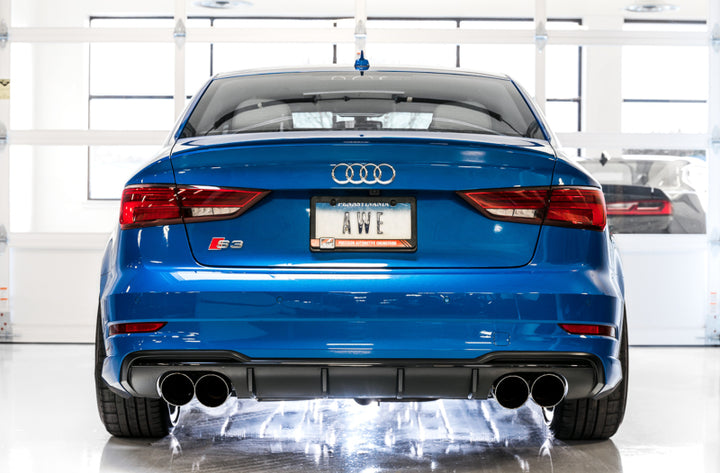 AWE Tuning Audi 8V S3 SwitchPath Exhaust w/Diamond Black Tips 102mm - Bull Strap