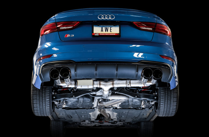 AWE Tuning Audi 8V S3 SwitchPath Exhaust w/Diamond Black Tips 102mm - Bull Strap