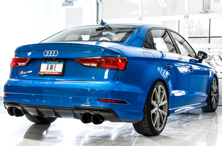 AWE Tuning Audi 8V S3 Track Edition Exhaust w/Diamond Black Tips 102mm - Bull Strap