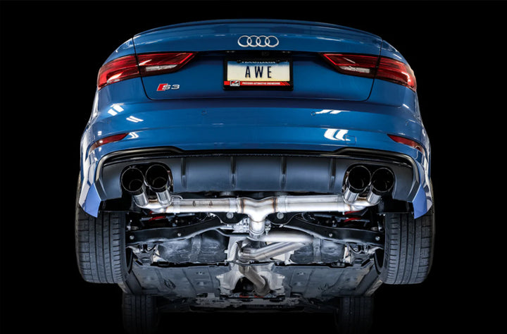 AWE Tuning Audi 8V S3 Track Edition Exhaust w/Diamond Black Tips 102mm - Bull Strap