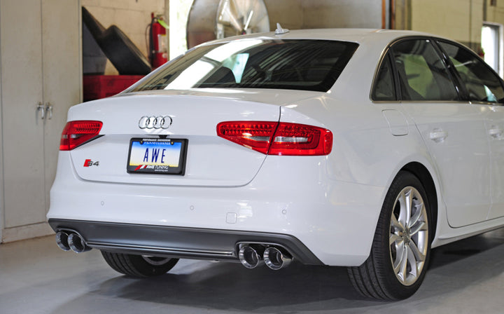 AWE Tuning Audi B8.5 S4 3.0T Track Edition Exhaust - Chrome Silver Tips (102mm) - Bull Strap