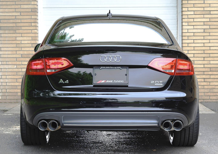 AWE Tuning Audi B8 A4 Touring Edition Exhaust - Quad Tip Polished Silver Tips - Does Not Fit Cabrio - Bull Strap