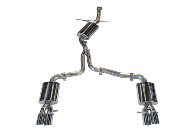 AWE Tuning Audi B8 A5 2.0T Touring Edition Exhaust - Quad Outlet Polished Silver Tips - Bull Strap