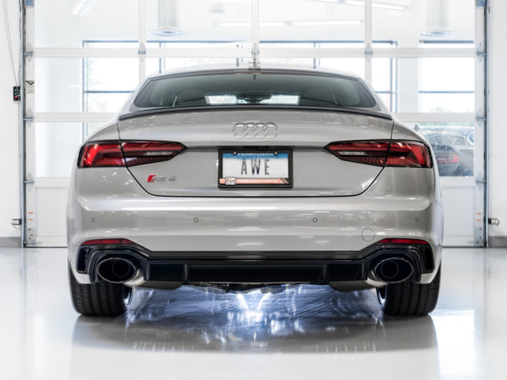 AWE Tuning Audi B9 RS 5 Sportback Touring Edition Exhaust-Non Resonated- Diamond Black RS Style Tips - Bull Strap