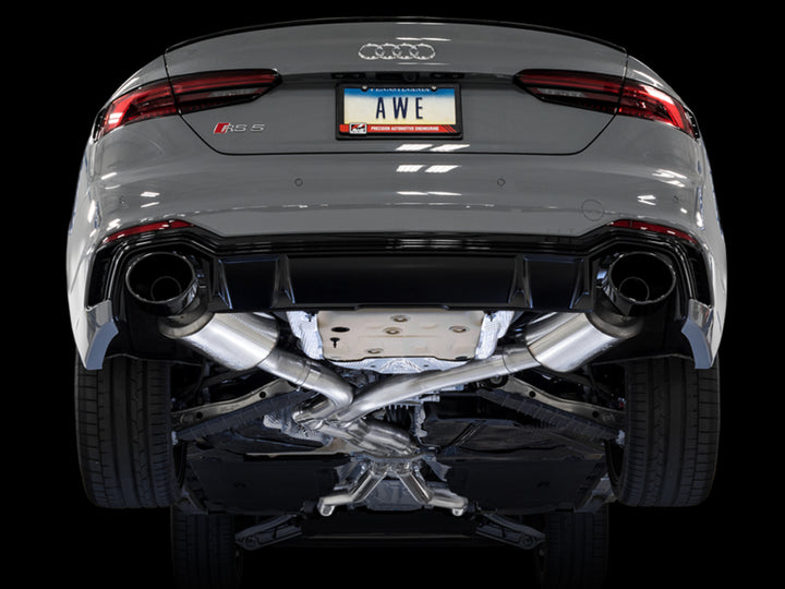 AWE Tuning Audi B9 RS 5 Sportback Touring Edition Exhaust-Non Resonated- Diamond Black RS Style Tips - Bull Strap