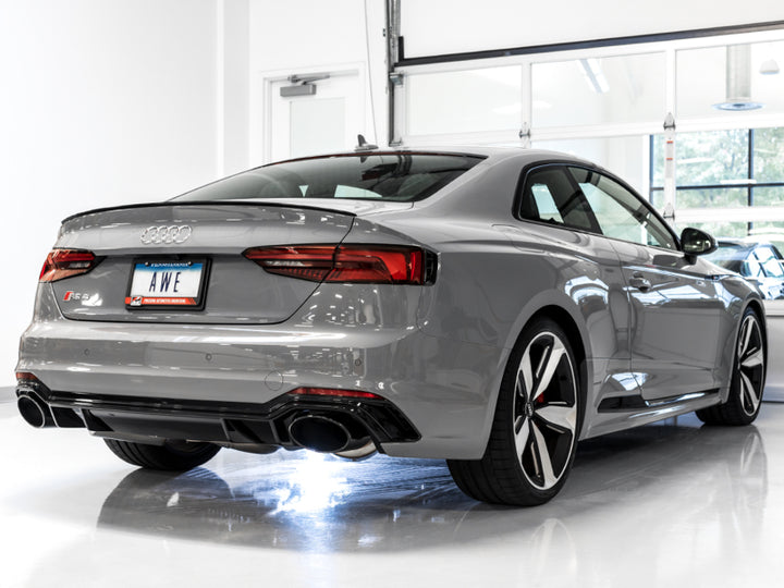 AWE Tuning Audi B9 RS 5 Sportback Touring Edition Exhaust-Non Resonated- Diamond Black RS Style Tips - Bull Strap