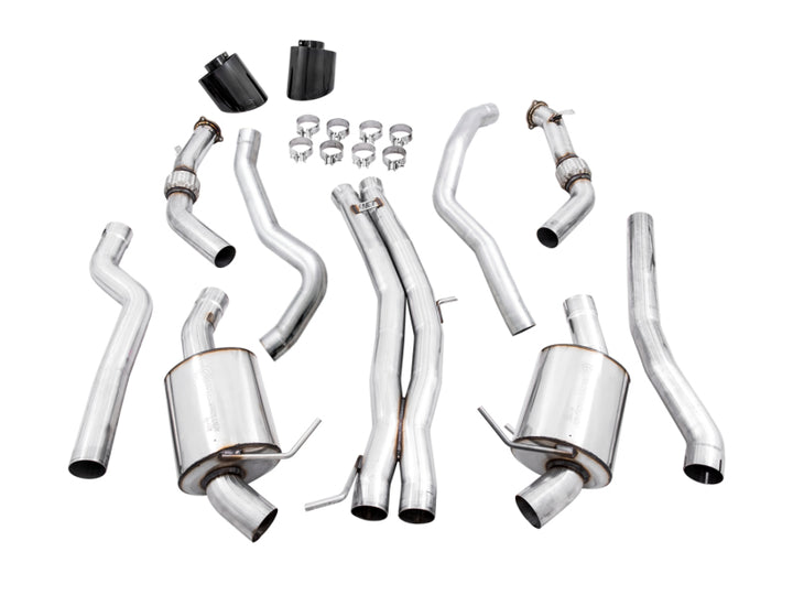 AWE Tuning Audi B9 RS 5 Sportback Touring Edition Exhaust-Non Resonated- Diamond Black RS Style Tips - Bull Strap