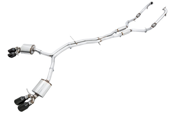 AWE Tuning Audi B9 S4 Touring Edition Exhaust - Non-Resonated (Black 102mm Tips) - Bull Strap