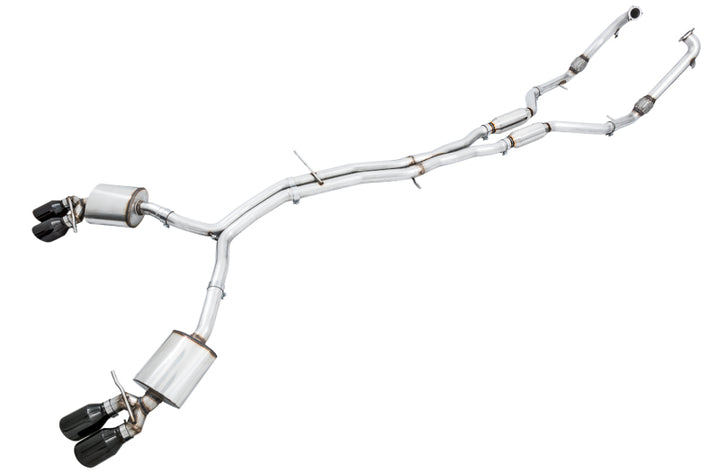 AWE Tuning Audi B9 S4 Touring Edition Exhaust - Non-Resonated (Black 102mm Tips) - Bull Strap