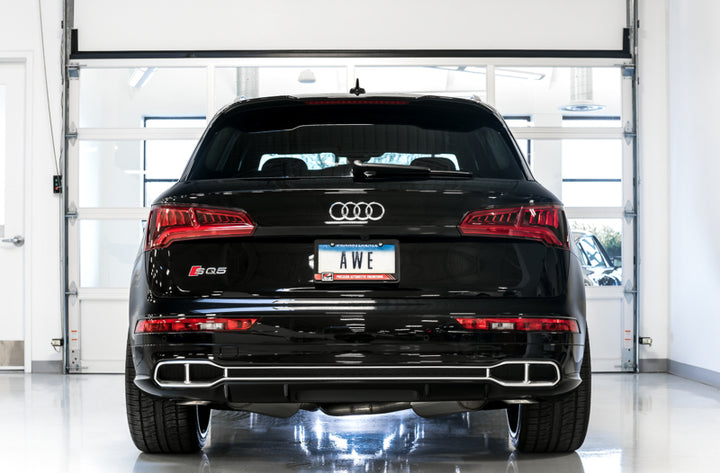AWE Tuning Audi B9 SQ5 Non-Resonated Touring Edition Cat-Back Exhaust - No Tips (Turn Downs) - Bull Strap
