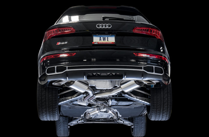 AWE Tuning Audi B9 SQ5 Resonated Touring Edition Cat-Back Exhaust - No Tips (Turn Downs) - Bull Strap