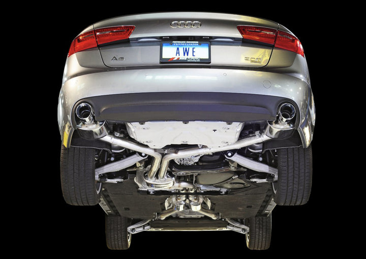 AWE Tuning Audi C7 A6 3.0T Touring Edition Exhaust - Dual Outlet Chrome Silver Tips - Bull Strap