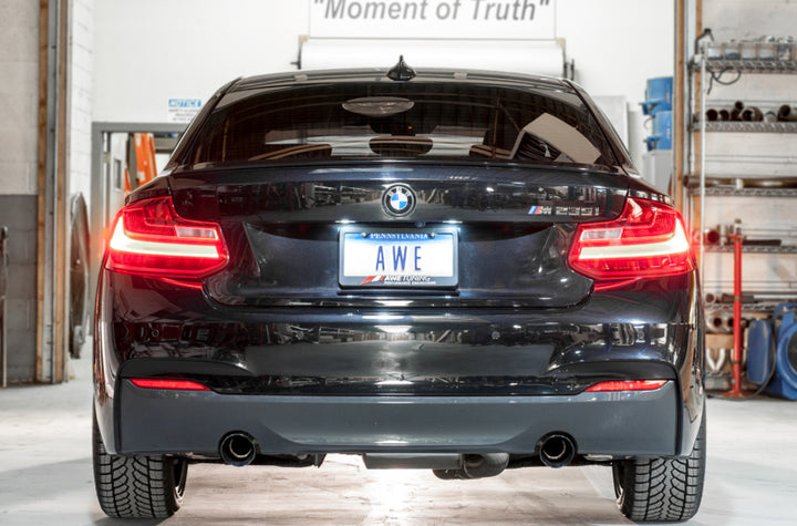 AWE Tuning BMW F22 M235i / M240i Touring Edition Axle-Back Exhaust - Diamond Black Tips (102mm) - Bull Strap