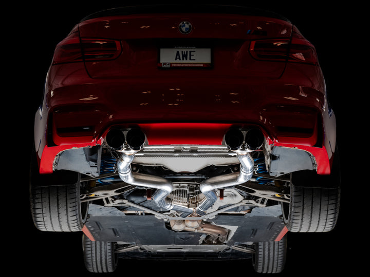 AWE Tuning BMW F8X M3/M4 Track Edition Catback Exhaust - Diamond Black Tips - Bull Strap
