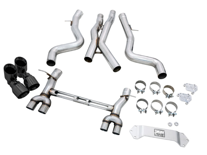 AWE Tuning BMW F8X M3/M4 Track Edition Catback Exhaust - Diamond Black Tips - Bull Strap