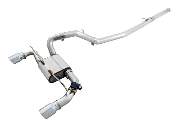 AWE Tuning Ford Focus RS SwitchPath Cat-back Exhaust - Chrome Silver Tips - Bull Strap