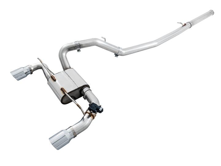 AWE Tuning Ford Focus RS SwitchPath Cat-back Exhaust - Chrome Silver Tips - Bull Strap