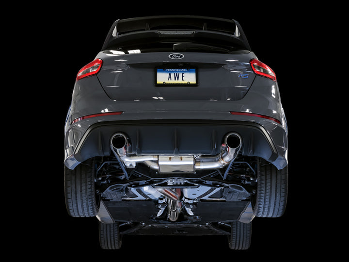 AWE Tuning Ford Focus RS SwitchPath Cat-back Exhaust - Chrome Silver Tips - Bull Strap