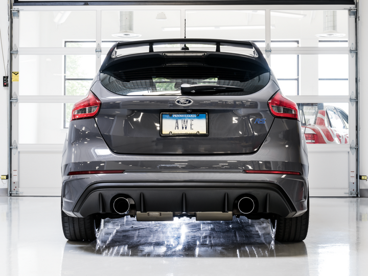 AWE Tuning Ford Focus RS SwitchPath Cat-back Exhaust - Chrome Silver Tips - Bull Strap