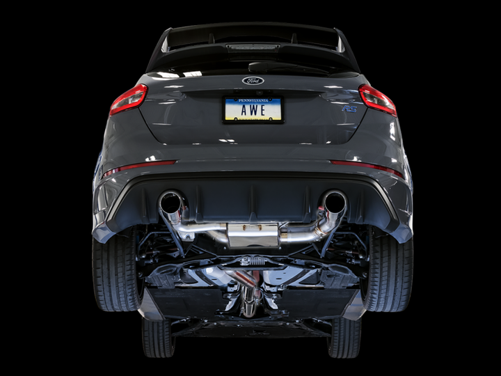 AWE Tuning Ford Focus RS SwitchPath Cat-back Exhaust - Diamond Black Tips - Bull Strap