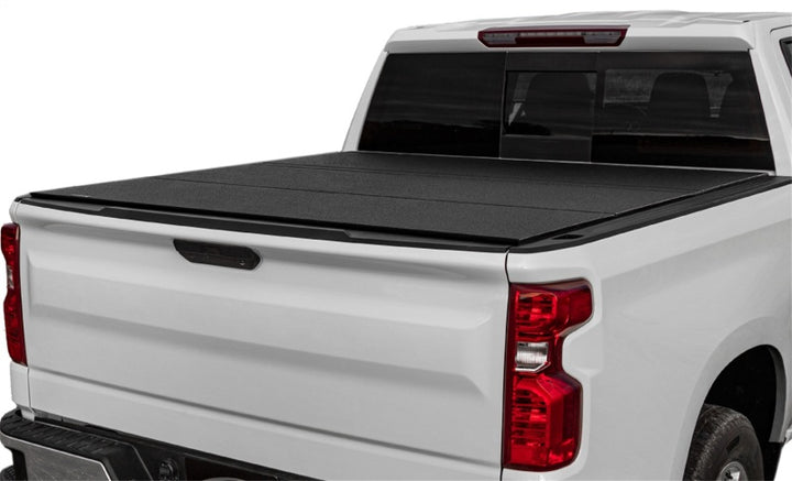 Access LOMAX Tri-Fold Cover Black Urethane Finish 19+ Chevrolet Silverado 1500 - 5ft 8in Bed - Bull Strap