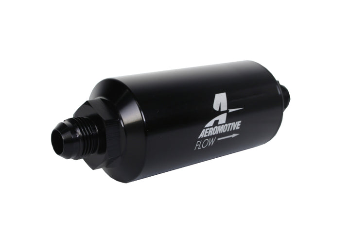 Aeromotive In-Line Filter - AN-08 size Male - 10 Micron Microglass Element - Bright-Dip Black - Bull Strap
