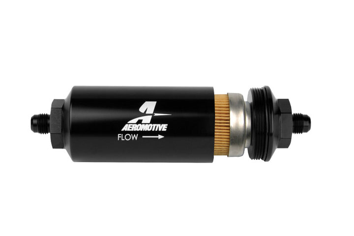 Aeromotive In-Line Filter - (AN-6 Male) 10 Micron Fabric Element Bright Dip Black Finish - Bull Strap