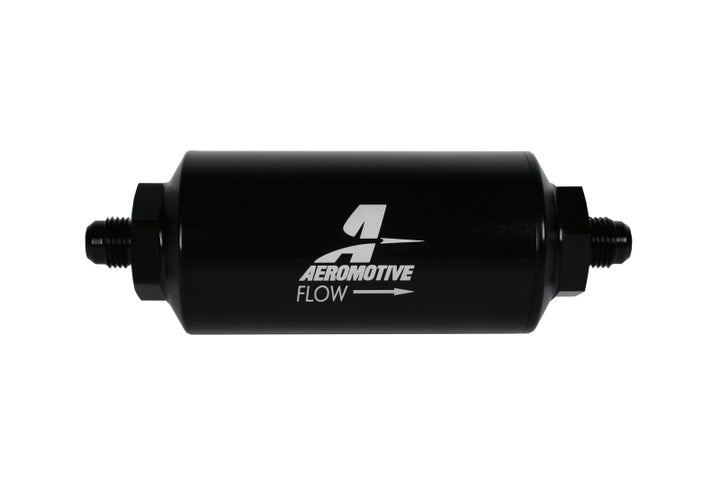 Aeromotive In-Line Filter - (AN-6 Male) 10 Micron Fabric Element Bright Dip Black Finish - Bull Strap