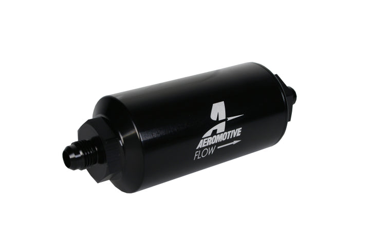 Aeromotive In-Line Filter - (AN-6 Male) 10 Micron Fabric Element Bright Dip Black Finish - Bull Strap
